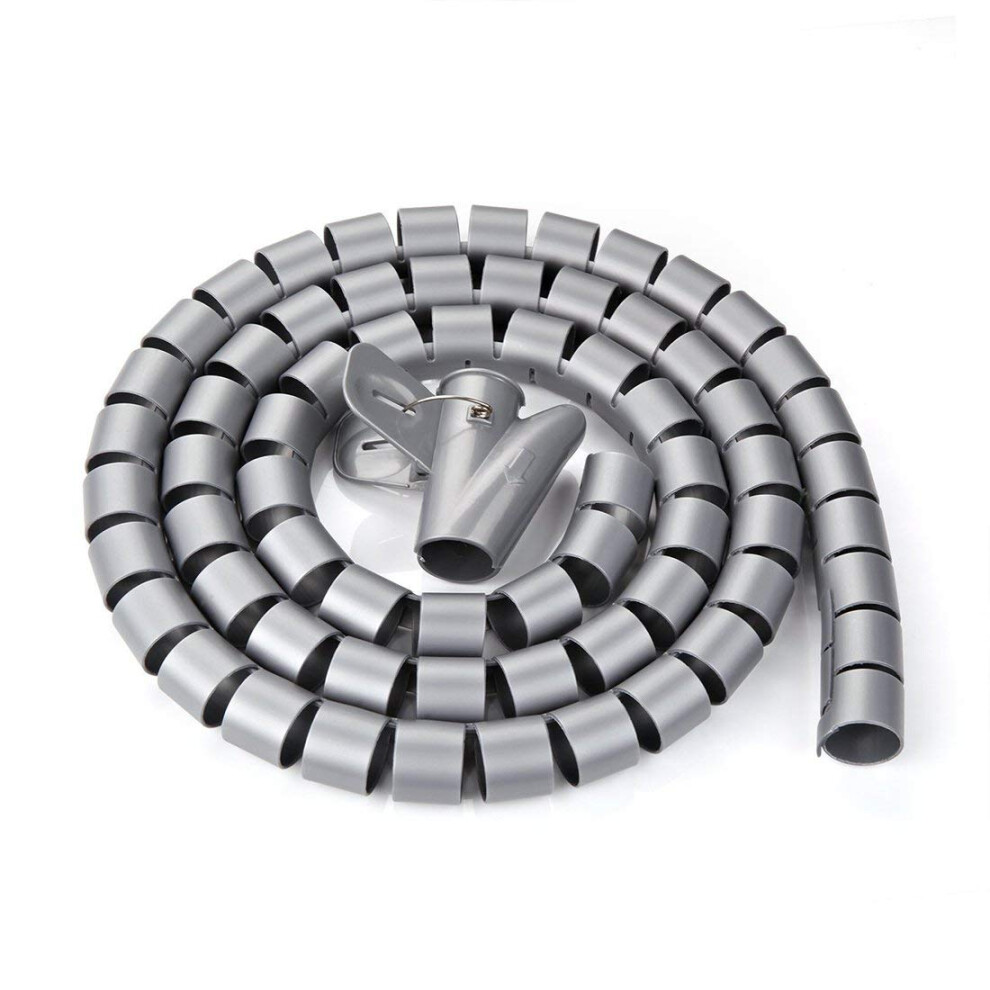 10 Mm Flexible Spiral Tube Cable Wrap For Computer Cable Management Grey 5 M With Clip 9067246015398