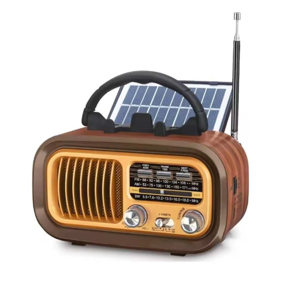 Retro Portable Radio Am/Fm/Sw Bluetooth Solarpowered Battery/Usbc Tf Card Usb Playback Vintage Sound 9105992324934