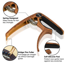 Guitar Capo with Pick Holder, Wood Grain Alloy, 8.5cm