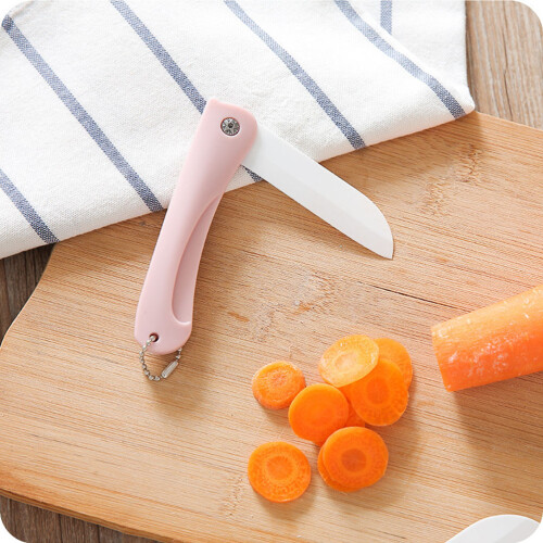 Portable Foldable Ceramic Fruit Knife with Curved Blade & ABS Handle
