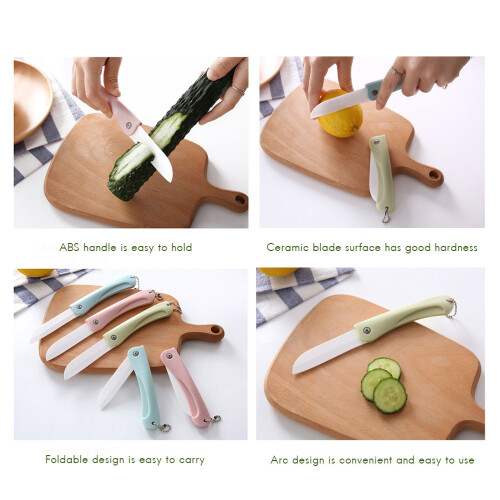 Portable Foldable Ceramic Fruit Knife with Curved Blade & ABS Handle 2