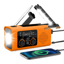 Emergency Solar Hand Crank Radio With LED Flashlight, Reading Light, 4000mAh Battery, SOS Alarm, Phone Charger, Orange
