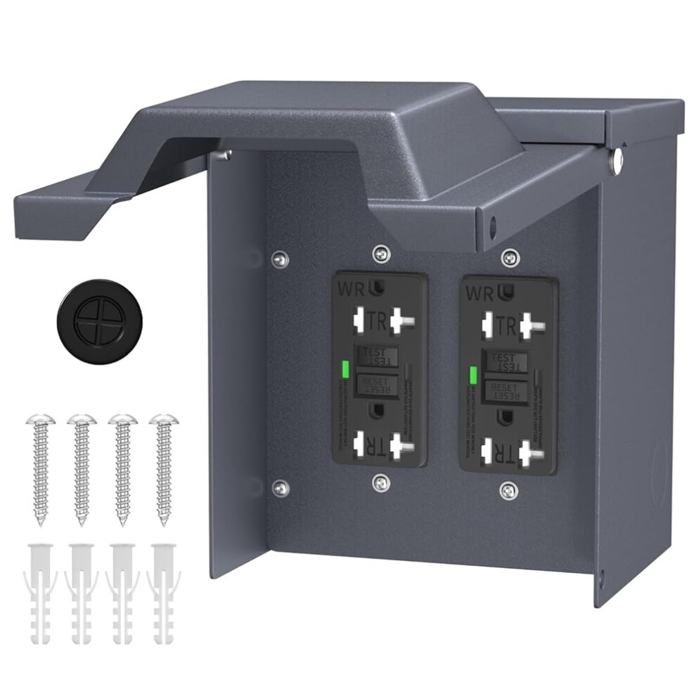 Outdoor Power Outlet Box With Waterproof Cover, Dual 20Amp Wrtr Gfci Outlets, Weatherresistant 2Gang Box 9339159340950
