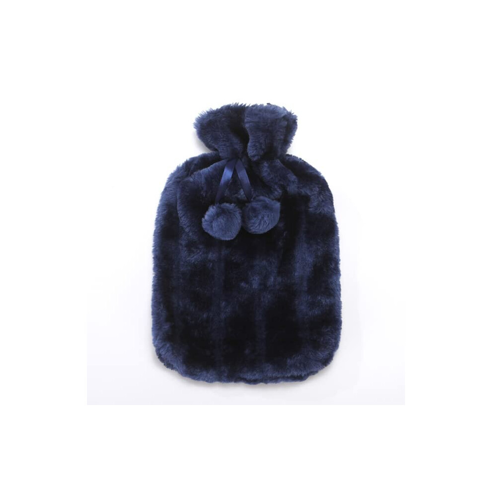 2L ColdProof Warm Faux Fur Fleece Cover Removable Plush Hot Water Bottle Cover Winter Protective Case Blue