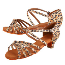 Children Girl Leopard Print Latin Dance Shoes 32, 4cm Heel, Breathable PU Material