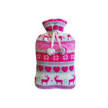 2000ml ExplosionProof Hot Water Bottle Bag With Knitted Pink Deer Cover Large Protective Winter Warmer