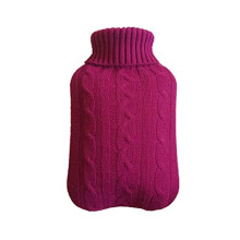 2000ml Hot Water Bottles Cover Solid Color Soft Knitted Protective Cover Removable Washable Wine Red Winter Hand Warmer