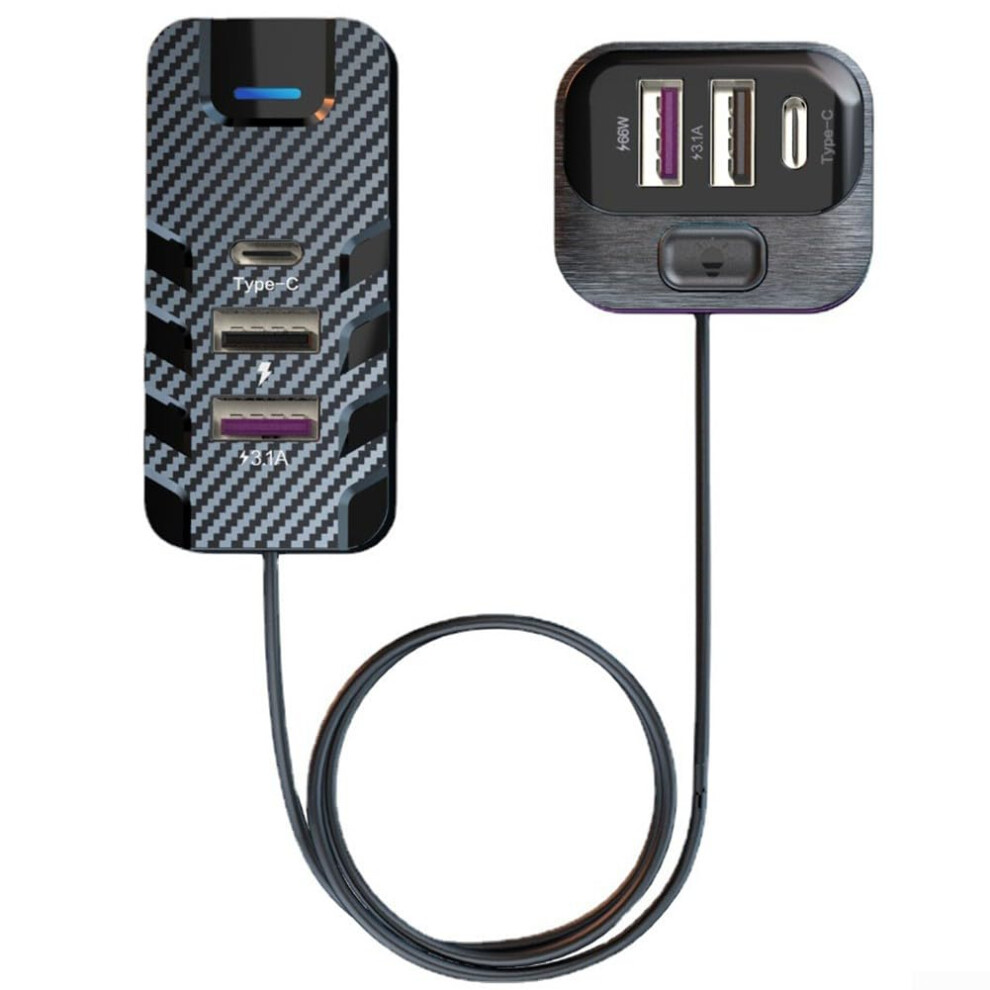 66W Usb C Pd Car Charger With 6 Ports And 1.5M Cable For Fast Charging Multiple Devices 9323874077987