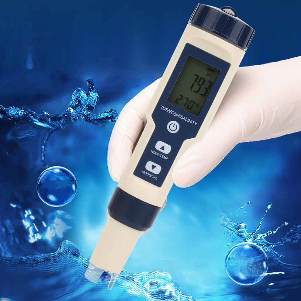 Ez-9909 5 In 1 Water Quality Tester Meter Ph Salinity Tds Ec With Backlight 9371363537955