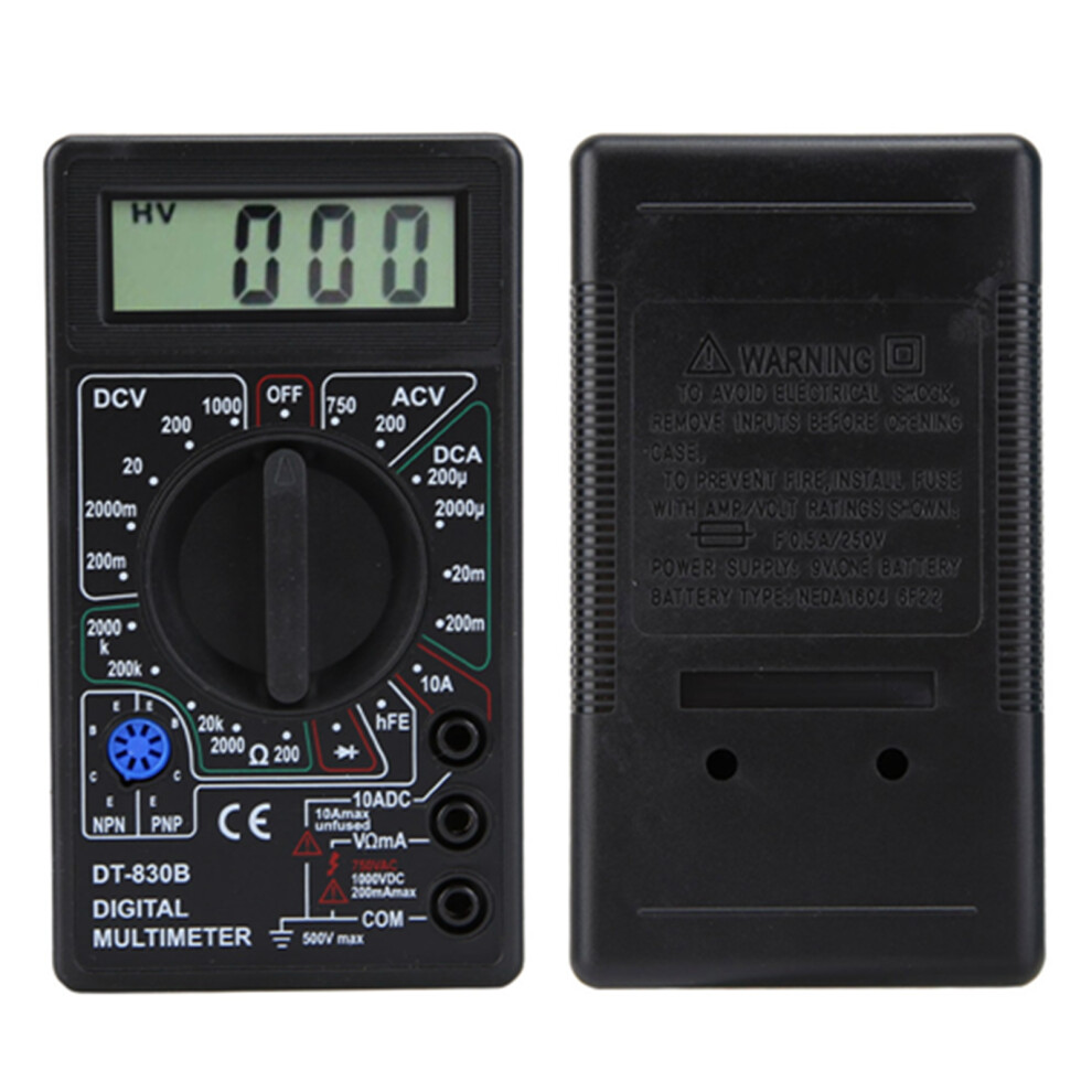 Dt-830B Digital Multimeter - Portable Lcd Volt Ohm Amp Tester, 4.9X2.7in, Black 4941363537719