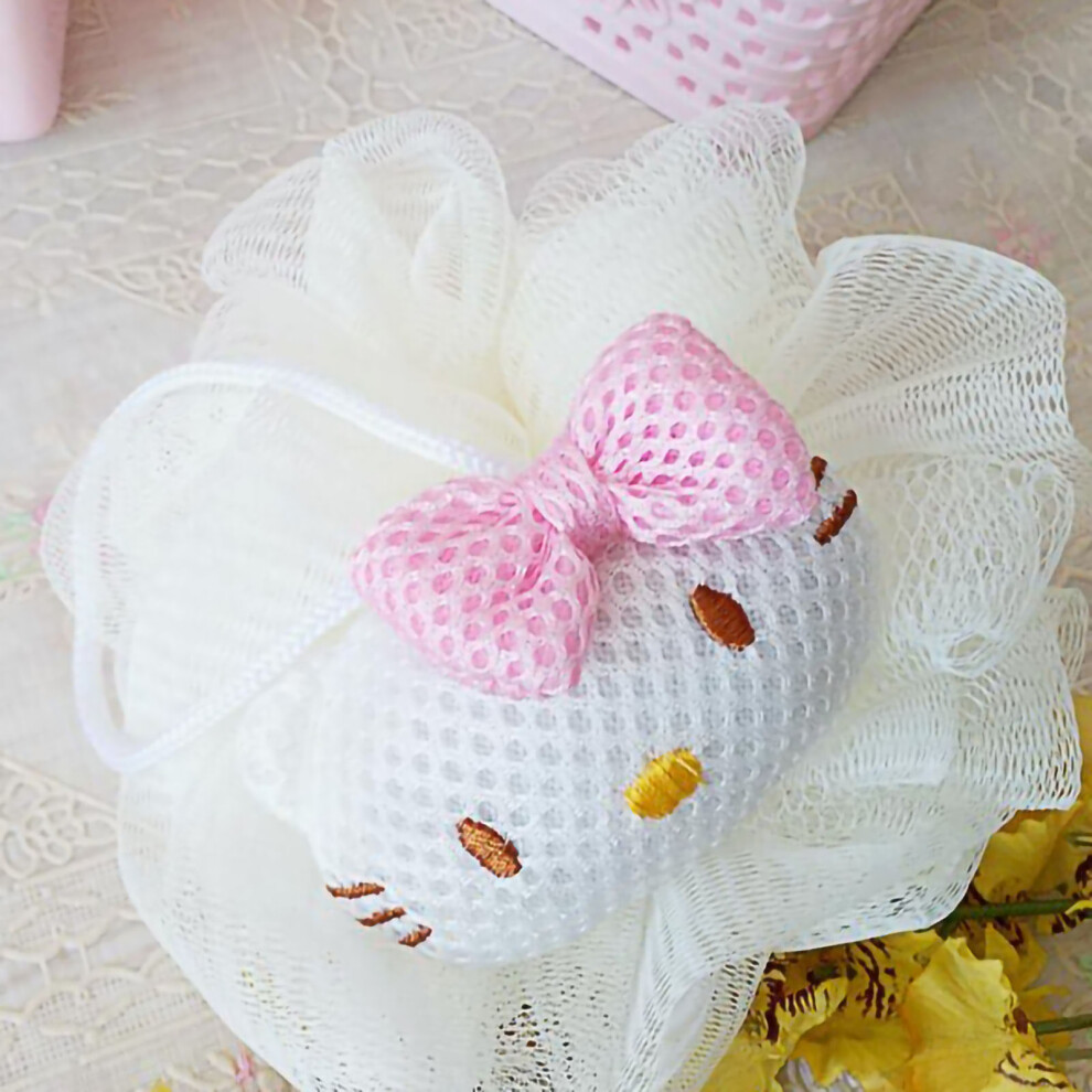 Cute White Cat Bath Puff Loofah, PE Material, 77g, Gentle Scrubber
