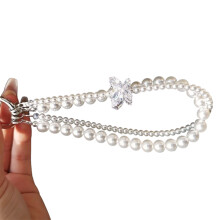 String Chain Beaded Chain Strap Decorative Phone Case-White