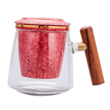 Retro Style Glass Tea Cup With Ceramic Infuser AntiScald Office Milk Mug For Flower Tea Coffee Single Red