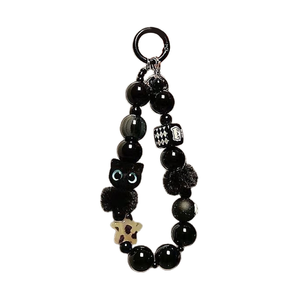 Pvc Kitten Charm Mobile Lanyard Comfortable Wristband Holder Black 7751000406820
