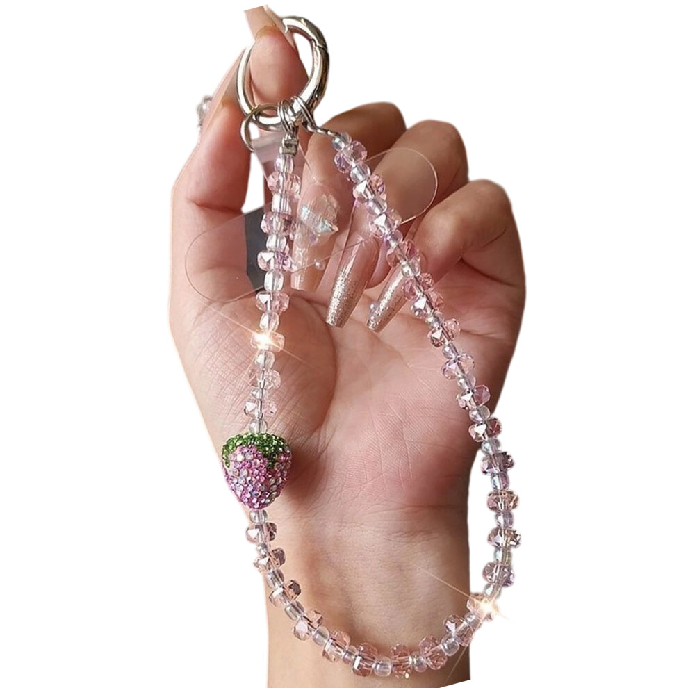 Stylish Plastic Beaded Cellphone Bracelet Phone Lanyard- Pink 7751000406547