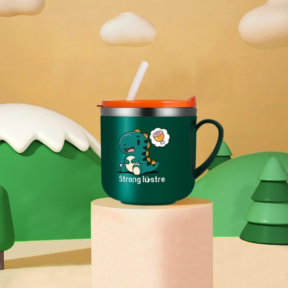 Children's 250Ml Stainless Steel Straw Cup For Milk And Fruit Water With Scale Green