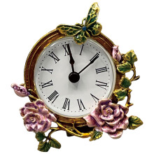 Artistic Miniature Table Clock with Vintage Floral Butterfly