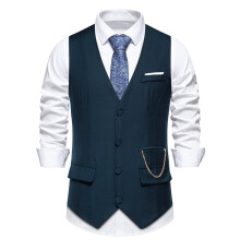 Suit Vest Navy M Men's Sleeveless VNeck Single Breasted Regular Fit Lightweight Business Casual Vest