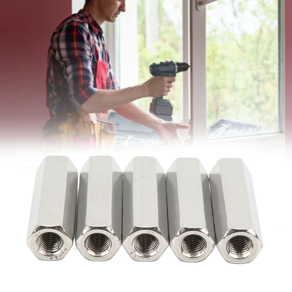 5Pcs M10 Stainless Steel Hex Coupling Nut Kit, Rustproof, 60Mm 8781363555438