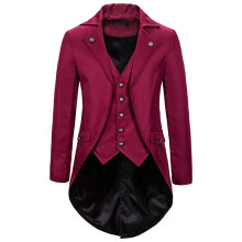 Blazer Men's Suit Jacket Medieval Vintage Steampunk Coat Tailcoat Renaissance Cosplay Tops Red Size S