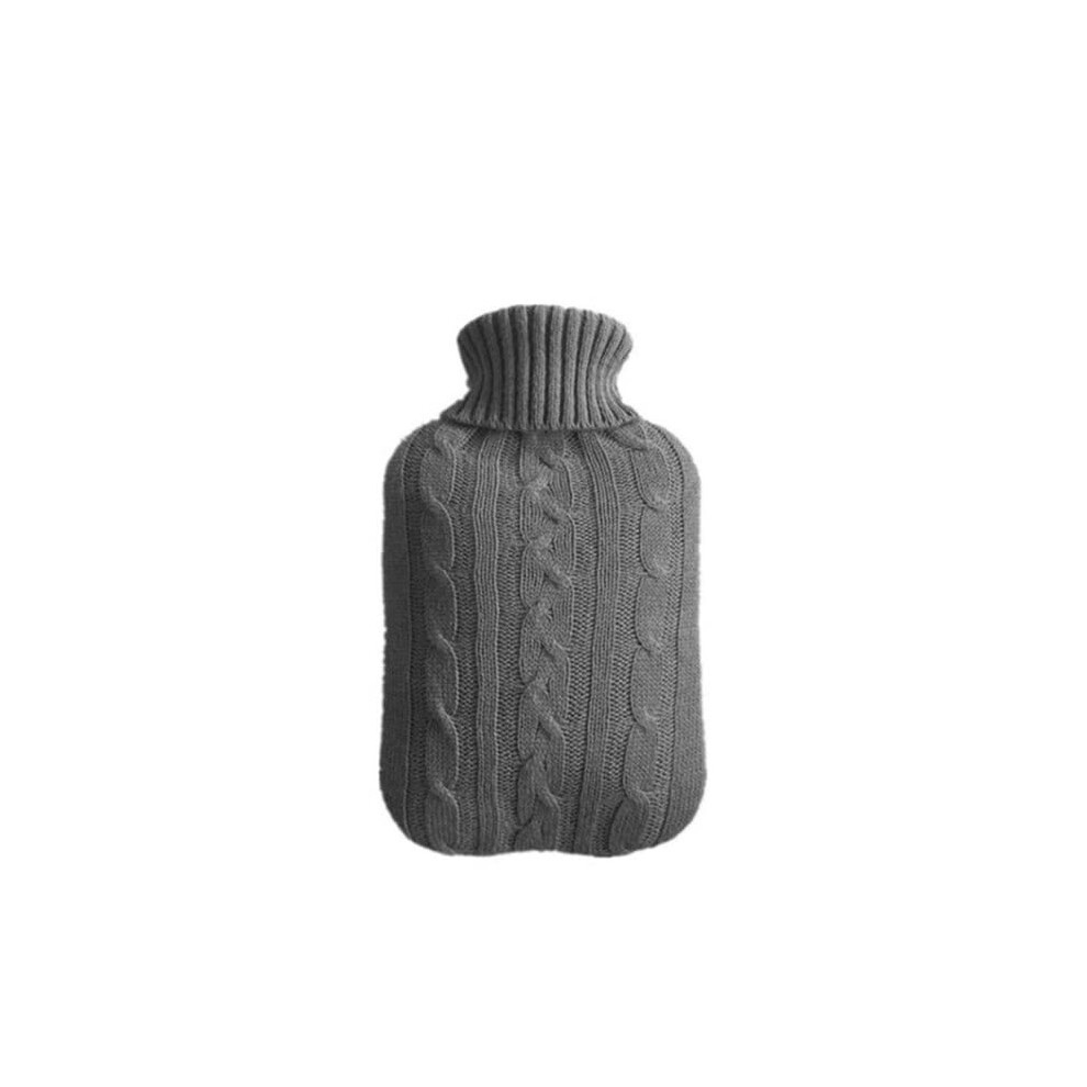 Coral/Gray Hot Water Bottle Cover Fleece 2L Capacity Flat Hot Water Bag Knitted Cover Winter