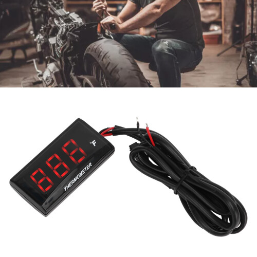 Ultra Thin LCD Motorcycle Thermometer with 10MM Plug Adapter DC12V