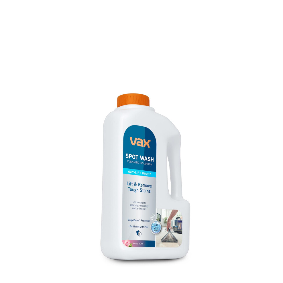 New Vax Spotwash Oxy-Lift 1L Spot Cleaning Solution, Upholstery Carpet Stain Remover Shampoo, Rose Burst Scent, Breaks Down And Lifts Tough Stains, 1-9-143111