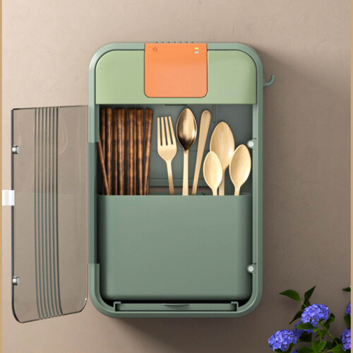 Wall Mounted UV Chopsticks Holder, Green Plastic, Draining & Drying 2
