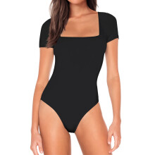 Women's Black Slim Fit Short Sleeve Bodysuit XL for Cocktail Parties