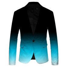 Suit Jacket Mens 3D Color Gradient TwoTone Blazer Slim Fit OneButton VNeck NonIron Light Blue 3XL