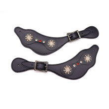 Flower Boot Strap With Adjustable Buckles For Horse Riding Equipment Black Vintage Western