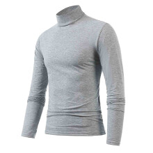 Men's Turtleneck Pullover Slim Fit Fine Knit Long Sleeve Base Layer Elastic Shirt Winter Color Gray Size L