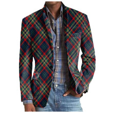 Suit Jacket Vintage Printed Long Sleeve OneButton Biker Coat Slim Fit Wine Red XL