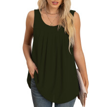 Damen Sommer Chiffon Tanktop OD Grün Ärmellos Lose Passform Rundhalsausschnitt Größe S