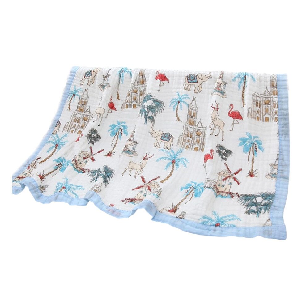 Newborns And Toddler Bath Towel  6Layers Soft Gauze, 110x110cm, Elephants And Elk Pattern, Bath Time Or Travel Blanket