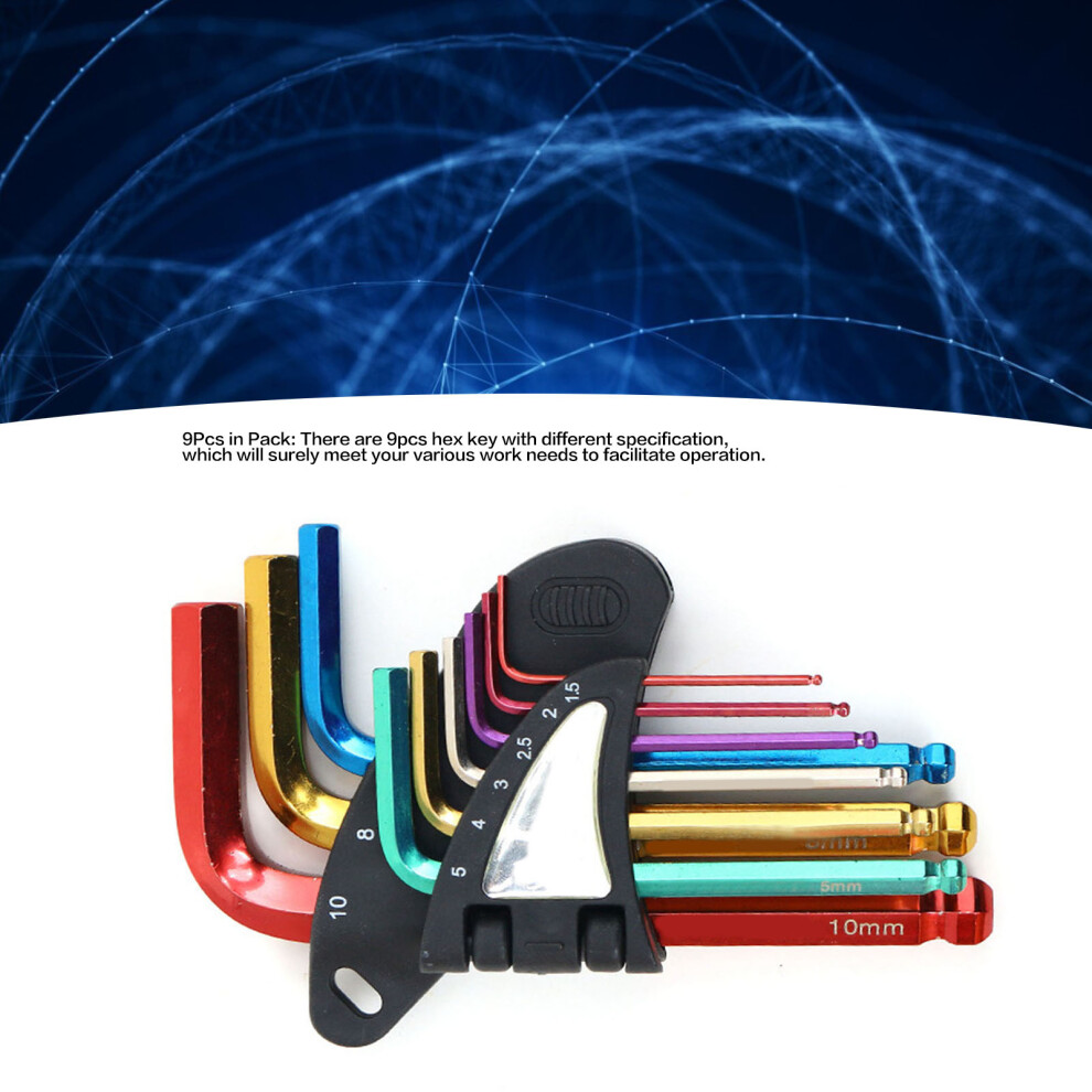 9Pcs Metal Hex Wrench Set Ball End Long Arm Repair Tool Bh 205-Hm 7611363572726