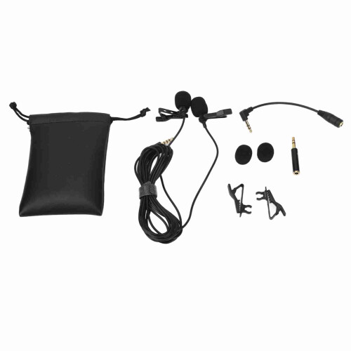 Black Double Head Lavalier Lapel Microphone - Omnidirectional, No Driver Needed 2