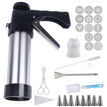 Stainless Steel Cookies Press With 13 Discs, 9 Piping Tips, Brush, Filling Piping Bag, Churro Maker For DIY Baking