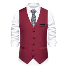 Men's Vest Slim Fit Wool Herringbone Tweed Vest For Suit Business Wedding Man XXL Red