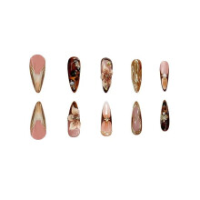 (one-size, Flower & Pearls Decor) Luxury Almond Fake Nail with Flower Design Rhinestone with Nail File & Tape, 24pcs Flower & Pearls Nail Art Design