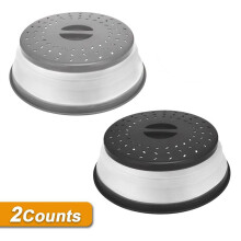(Black And Gray, one-size) Foldable Microwave Splatter Cover, 2 Counts Round Microwave Splatter Guard with Steam Vent & Filter, Cookware