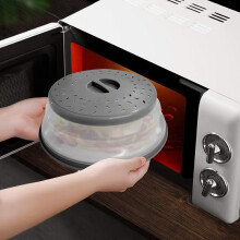 (Grey, one-size) Foldable Microwave Splatter Cover, 2 Counts Round Microwave Splatter Guard with Steam Vent & Filter, Cookware
