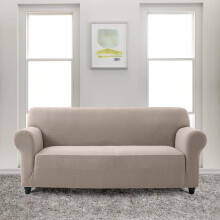 (Coffee, 2 Seater) Oxford Homeware Spandex Sofa Cover - All-Round Elastic Fit Couch Covers for Living Room, Soft Washable Furniture