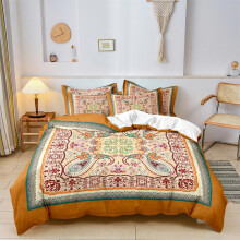 (Orange, EU King) Mandala Floral Pattern Duvet Cover Set, 3 Counts/set Including 1 Duvet Cover & 2 Pillowcase without Filler, Soft
