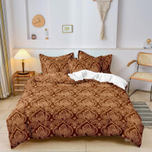 (Ochre Brown, US-Queen) Mandala Floral Pattern Duvet Cover Set, 3 Counts/set Including 1 Duvet Cover & 2 Pillowcase without Filler, Soft