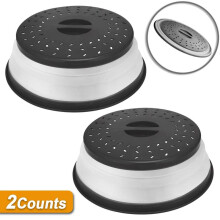 (Black, one-size) Foldable Microwave Splatter Cover, 2 Counts Round Microwave Splatter Guard with Steam Vent & Filter, Cookware