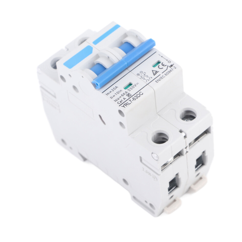 Miniature 2 Pole Dc Circuit Breaker 20A 550V Din Rail Mount 9X7x4cm 3061363585099