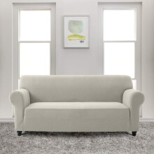 (Beige, 2 Seater) Oxford Homeware Spandex Sofa Cover - All-Round Elastic Fit Couch Covers for Living Room, Soft Washable Furniture