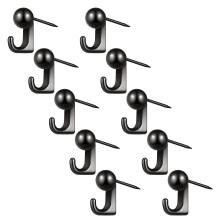 10 Pieces Rustproof Push Pin Hook Zinc Alloy Construction-Black
