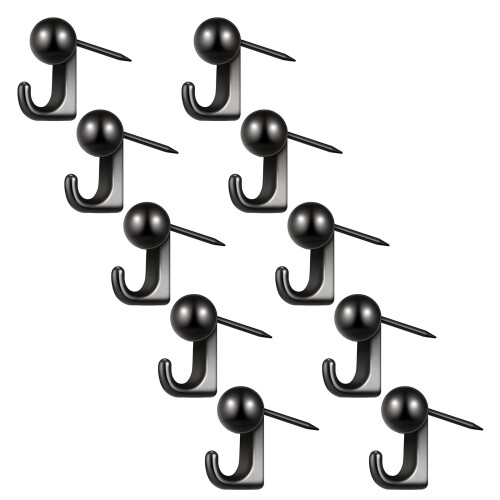 10 Pieces Rustproof Push Pin Hook Zinc Alloy Construction-Black